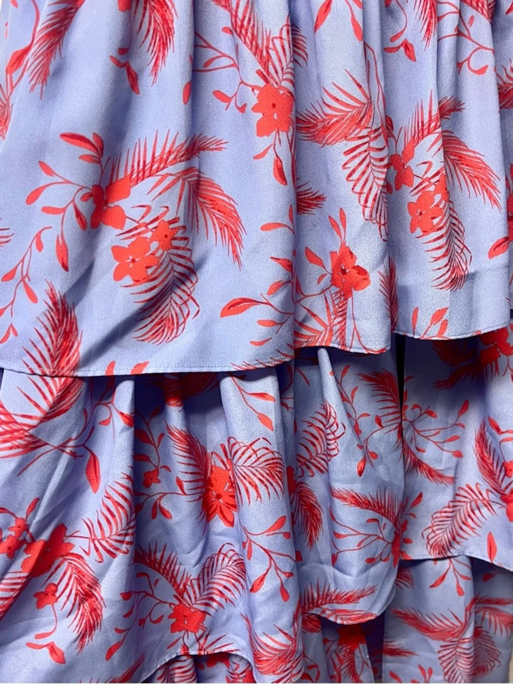 Likely Juno Lavender Tiered Ruffled Midi Dress w Bright Red Floral Design - Picture 7 of 10